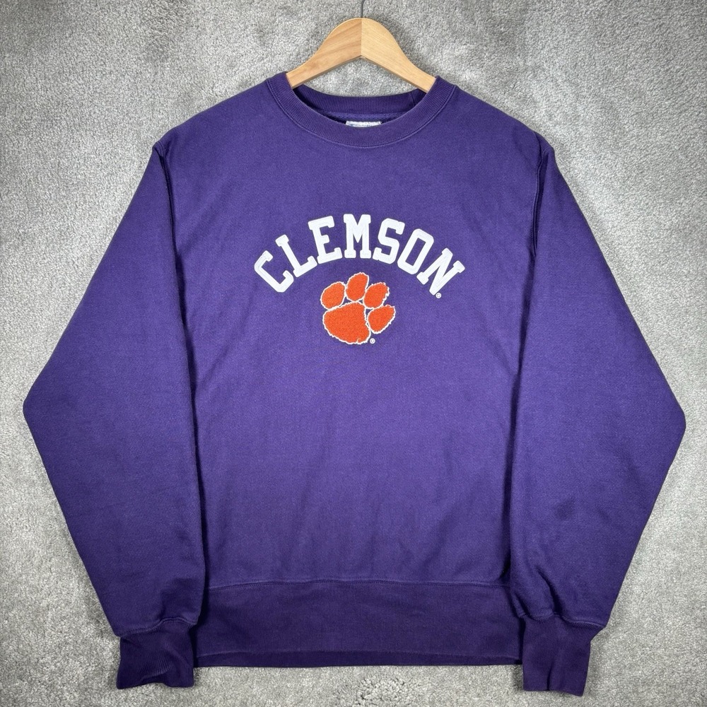 Champion Clemson Tigers Sweatshirt Mens M Crewneck Purple Reverse Weave Heavy